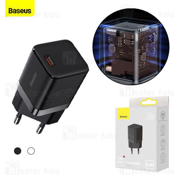 شارژر دیواری فست شارژ بیسوس Baseus GAN3 1C 30W CCGN010101 EU توان 30 وات Baseus GAN3 Fast Charger 1C PD 30W EU